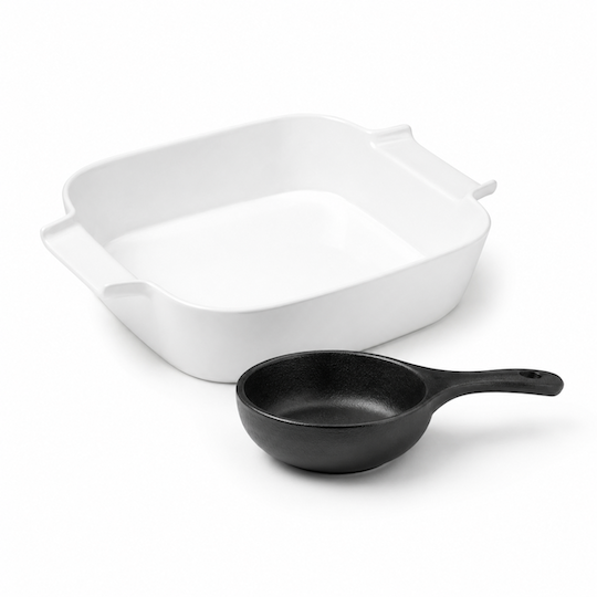 Bakeware collection banner featuring porcelain baking dishes
