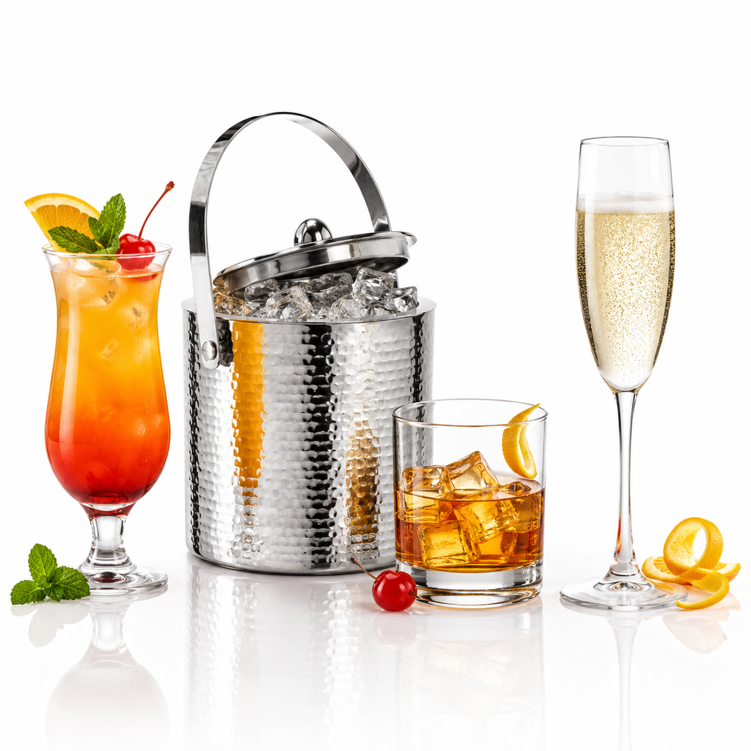 Barware collection banner with glasses and bar accessories