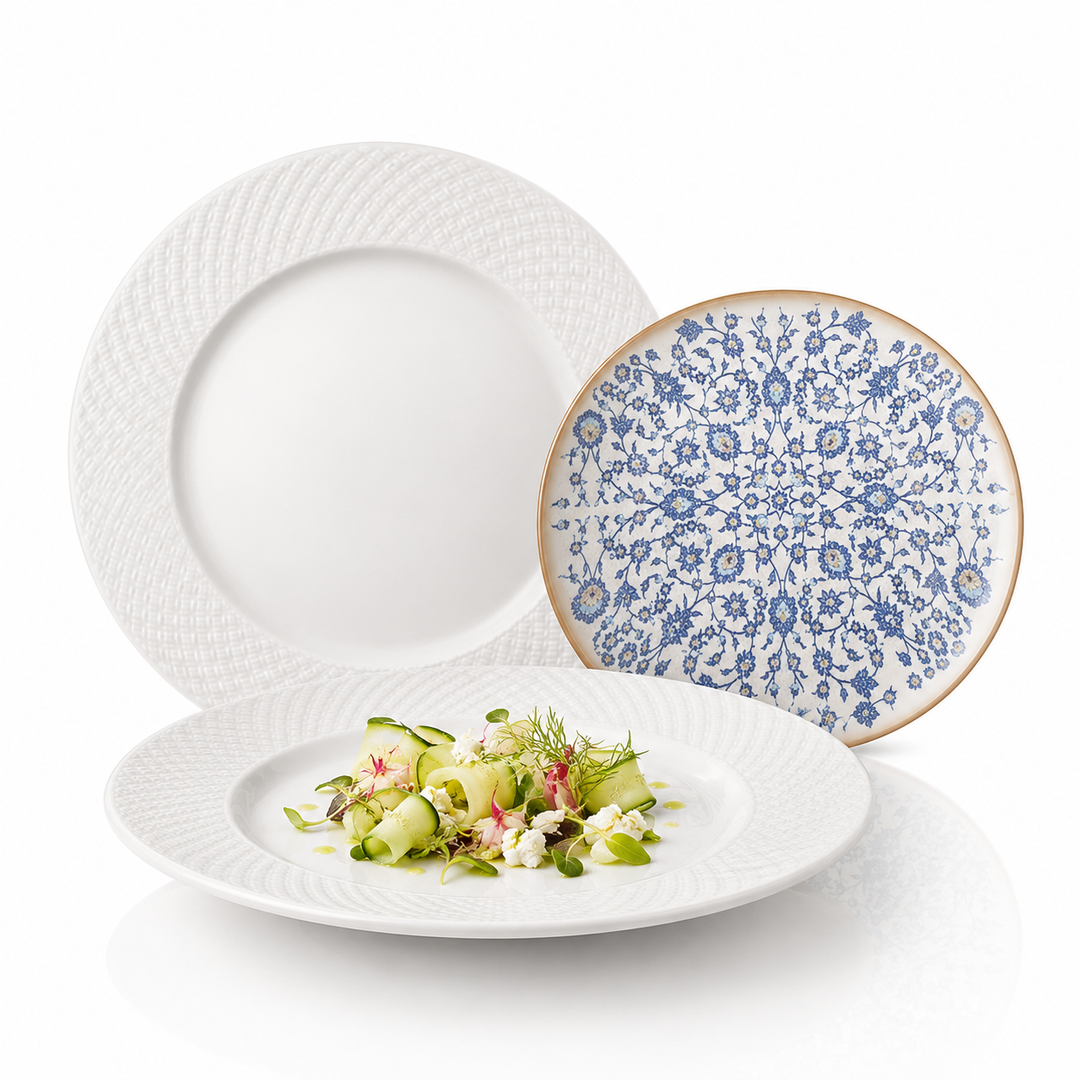 Plates collection with dinner and serving plates at Beit & Co