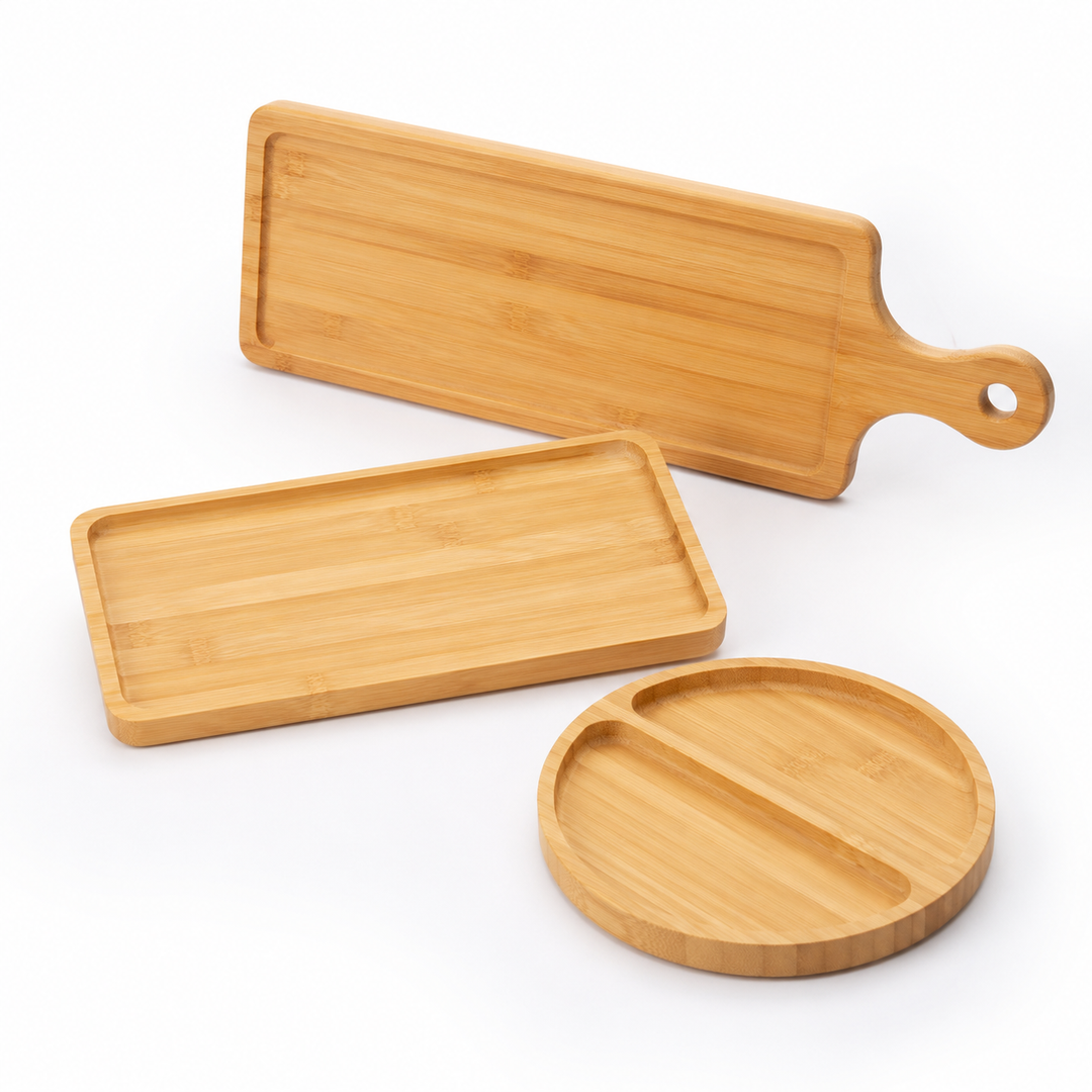 Bamboo and wood serveware collection at Beit & Co