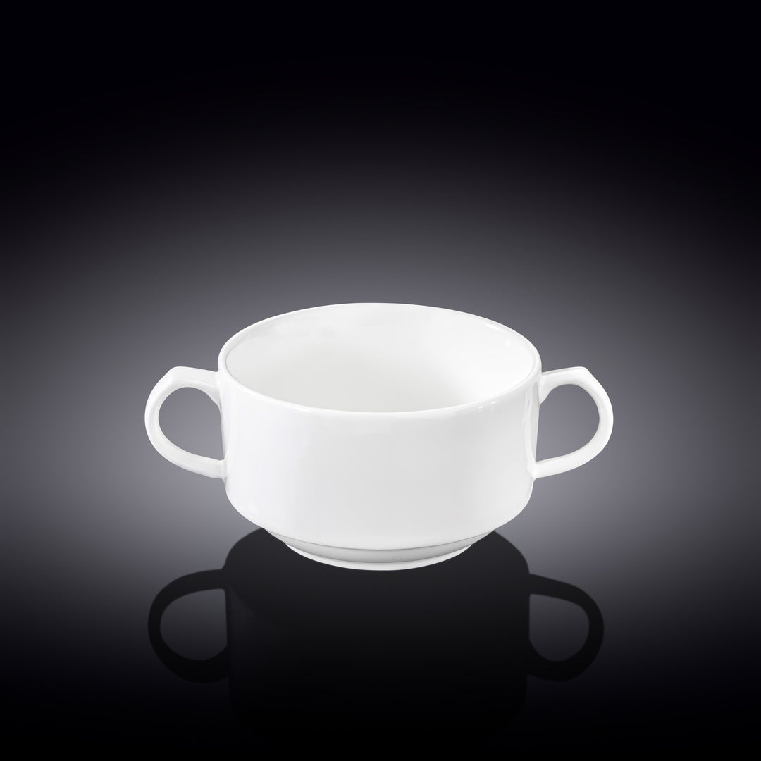 Wilmax Fine Porcelain White Soup Cup with Handles 350 ml