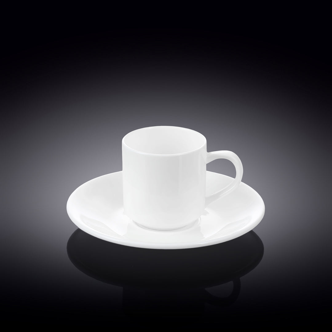 Wilmax White Porcelain Coffee Cup &amp; Saucer - 90 ml - White
