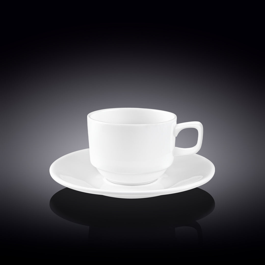 Wilmax Stella White Porcelain Coffee Cup &amp; Saucer - 140 ml - White