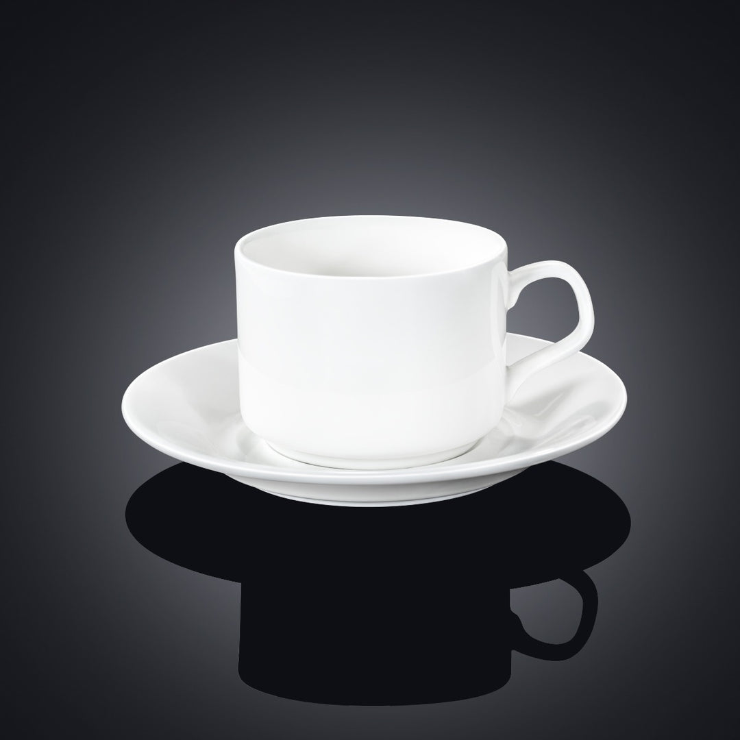 Wilmax White Porcelain Tea Cup &amp; Saucer - 215 ml - White