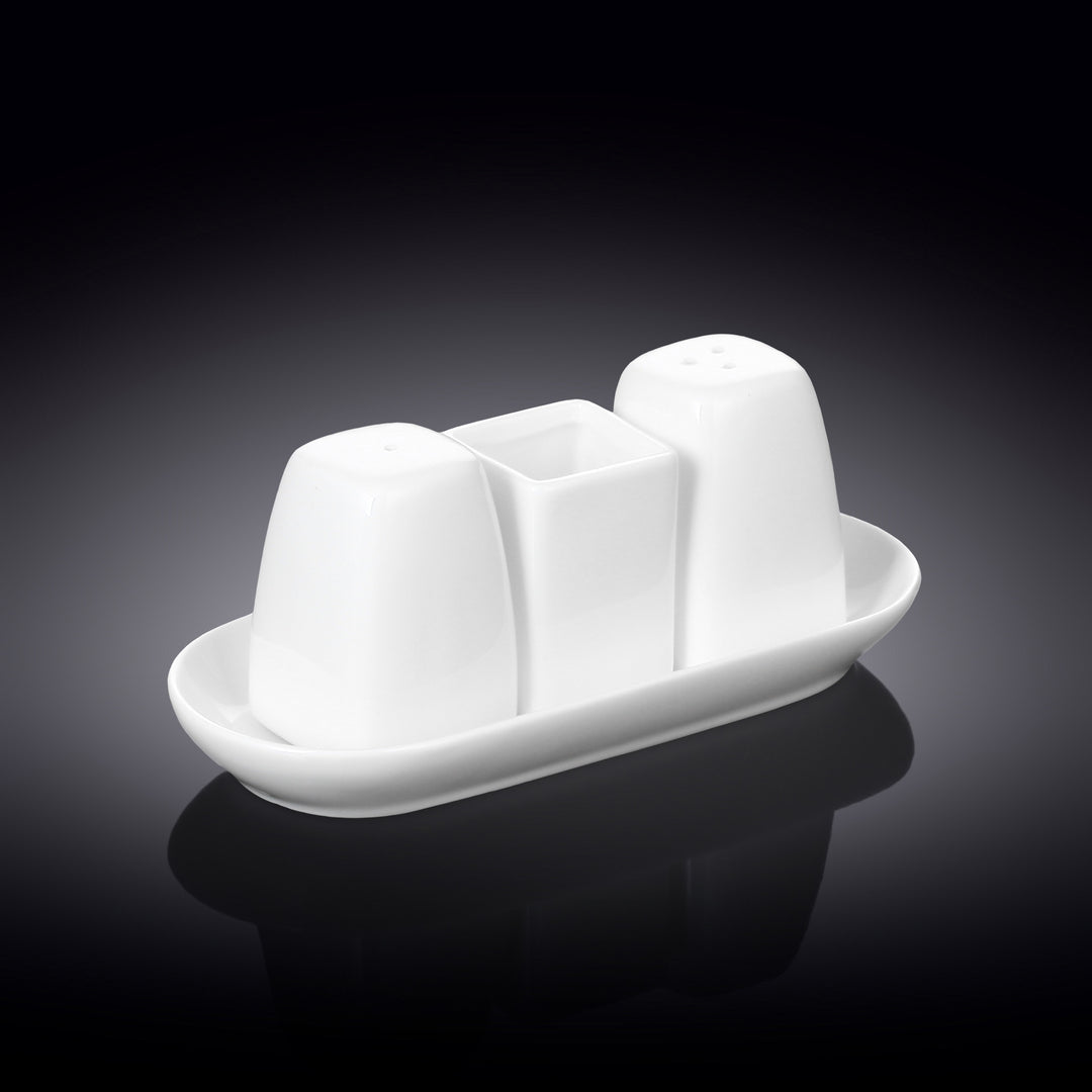 Wilmax Quartet Fine Porcelain Salt &amp; Pepper Set with Holder