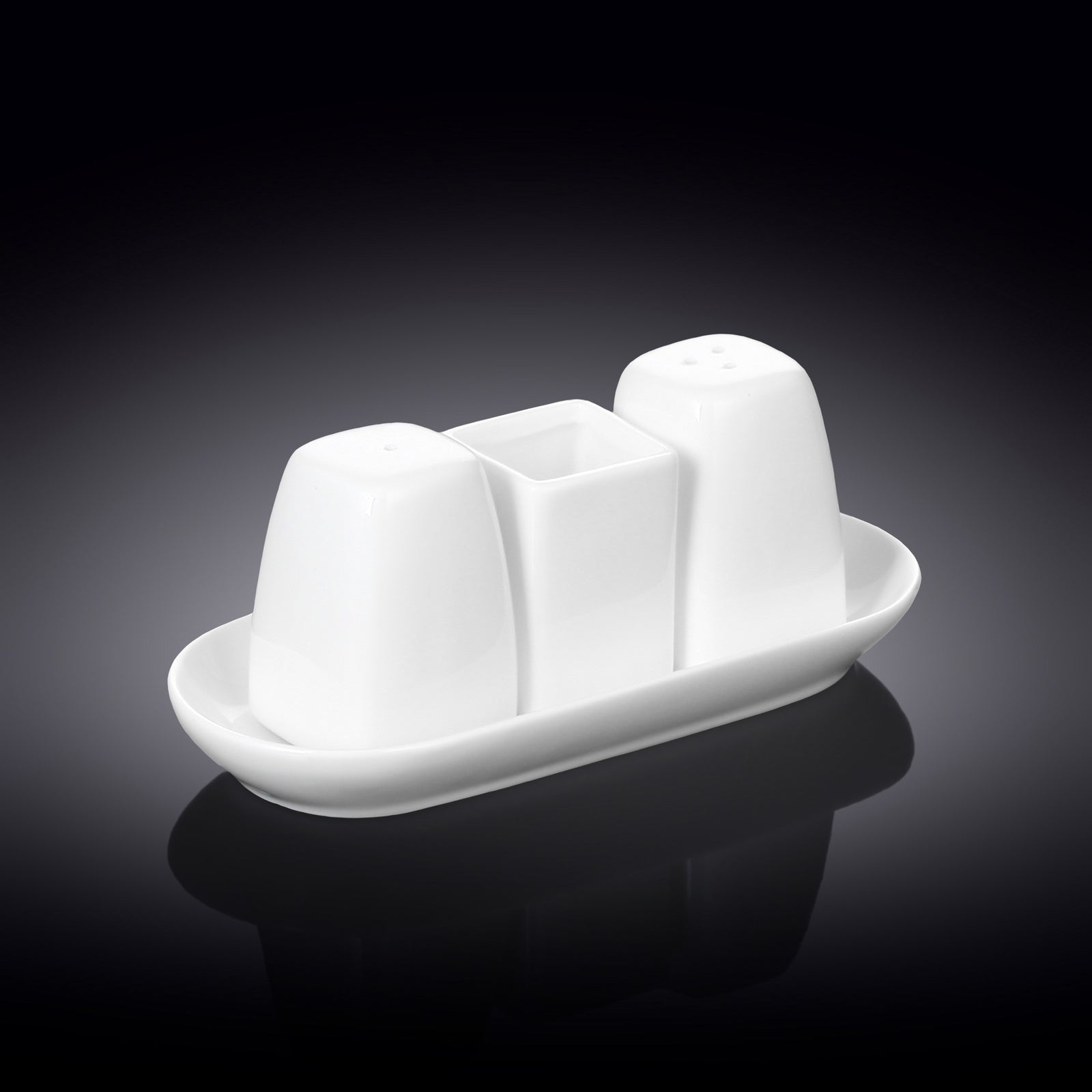 Wilmax Quartet Fine Porcelain Salt & Pepper Set with Holder