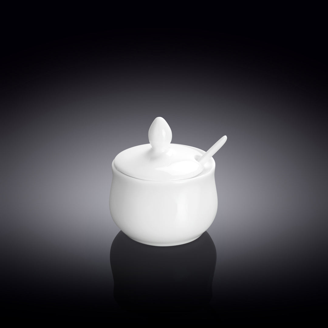 Wilmax White Porcelain Mustard Pot with Spoon - 130 ml - White