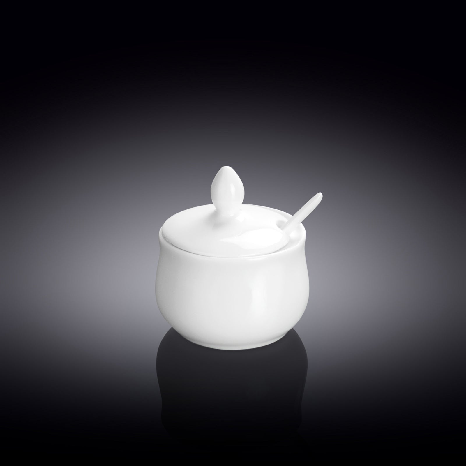 Wilmax White Porcelain Mustard Pot with Spoon - 130 ml - White