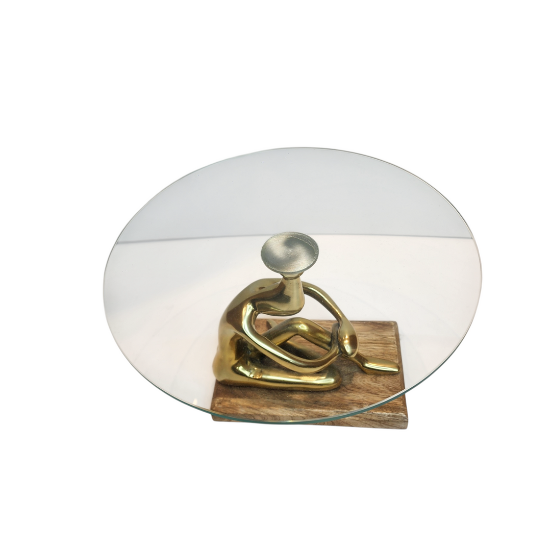 Gold-Tone Sitting Lady Statue with Glass Top
