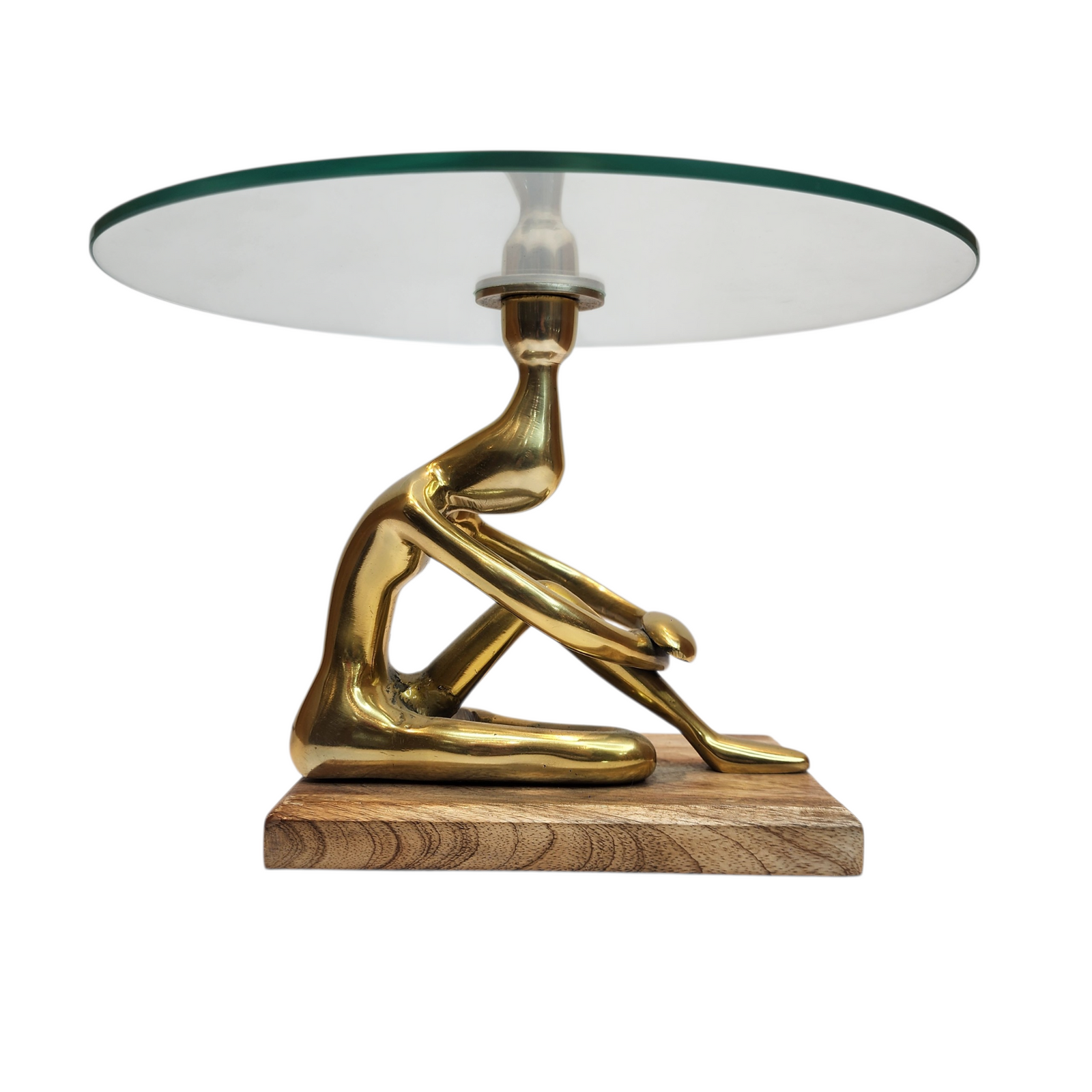 Gold-Tone Sitting Lady Statue with Glass Top — View 2