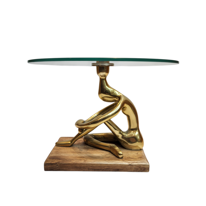 Gold-Tone Sitting Lady Statue with Glass Top — View 3