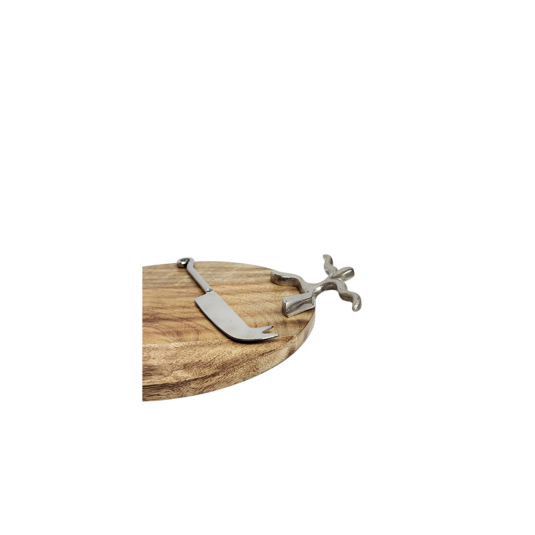 Round Mango Wood Cheese Board with Aluminum Handles &amp; Knife — View 2