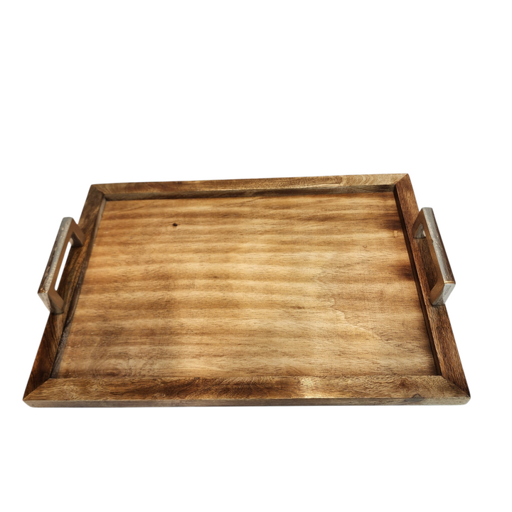 Mango Wood Rectangular Serving Tray with Aluminum Handles — 51 × 36 cm — View 2
