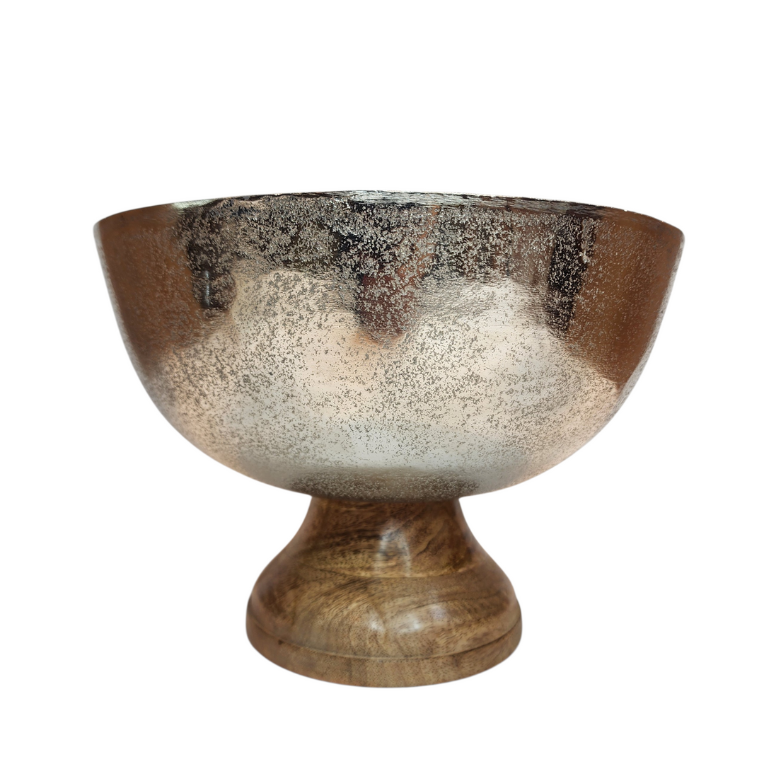 Mango Wood Round Bowl with Aluminum Accents