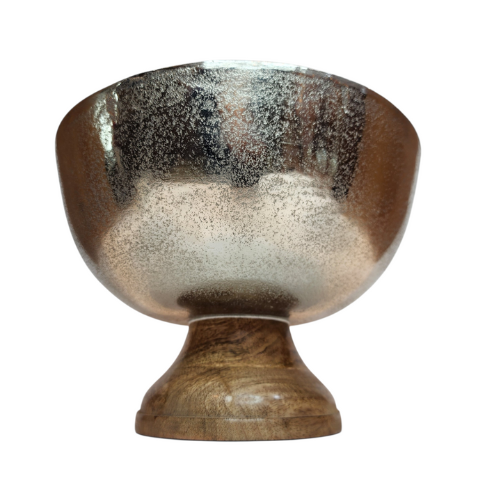 Mango Wood Round Bowl with Aluminum Accents — View 2
