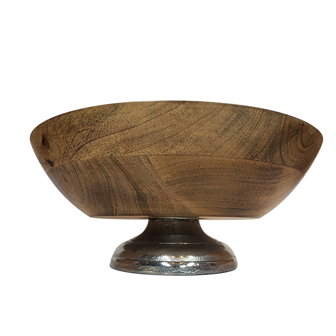 Mango Wood Bowl with Aluminum Base — View 2