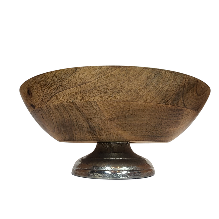 Mango Wood Bowl with Aluminum Base — View 2