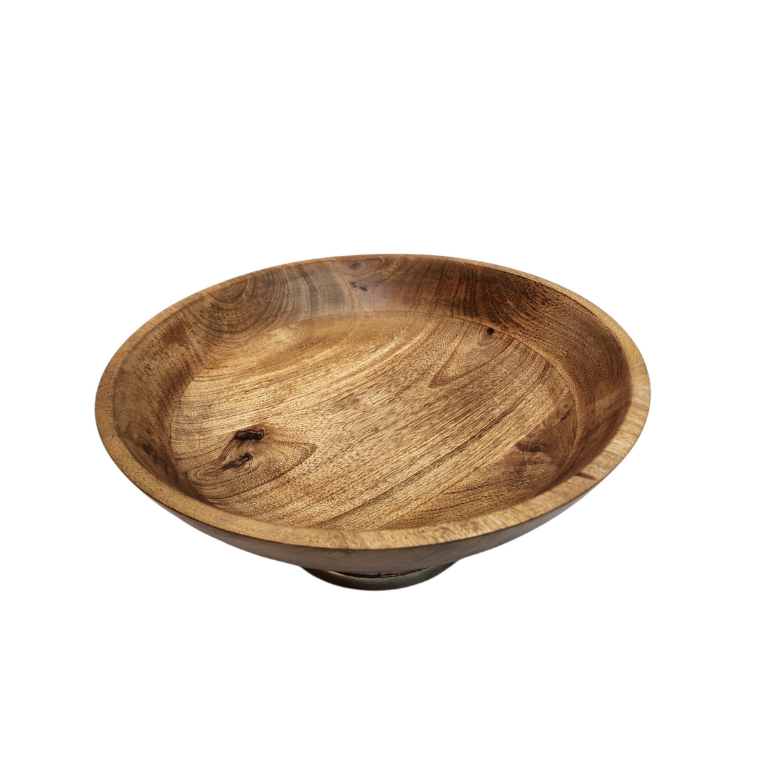 Mango Wood Bowl with Aluminum Base — View 3