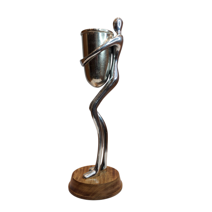 Large Mango Wood Standing Statue — Silver — View 3