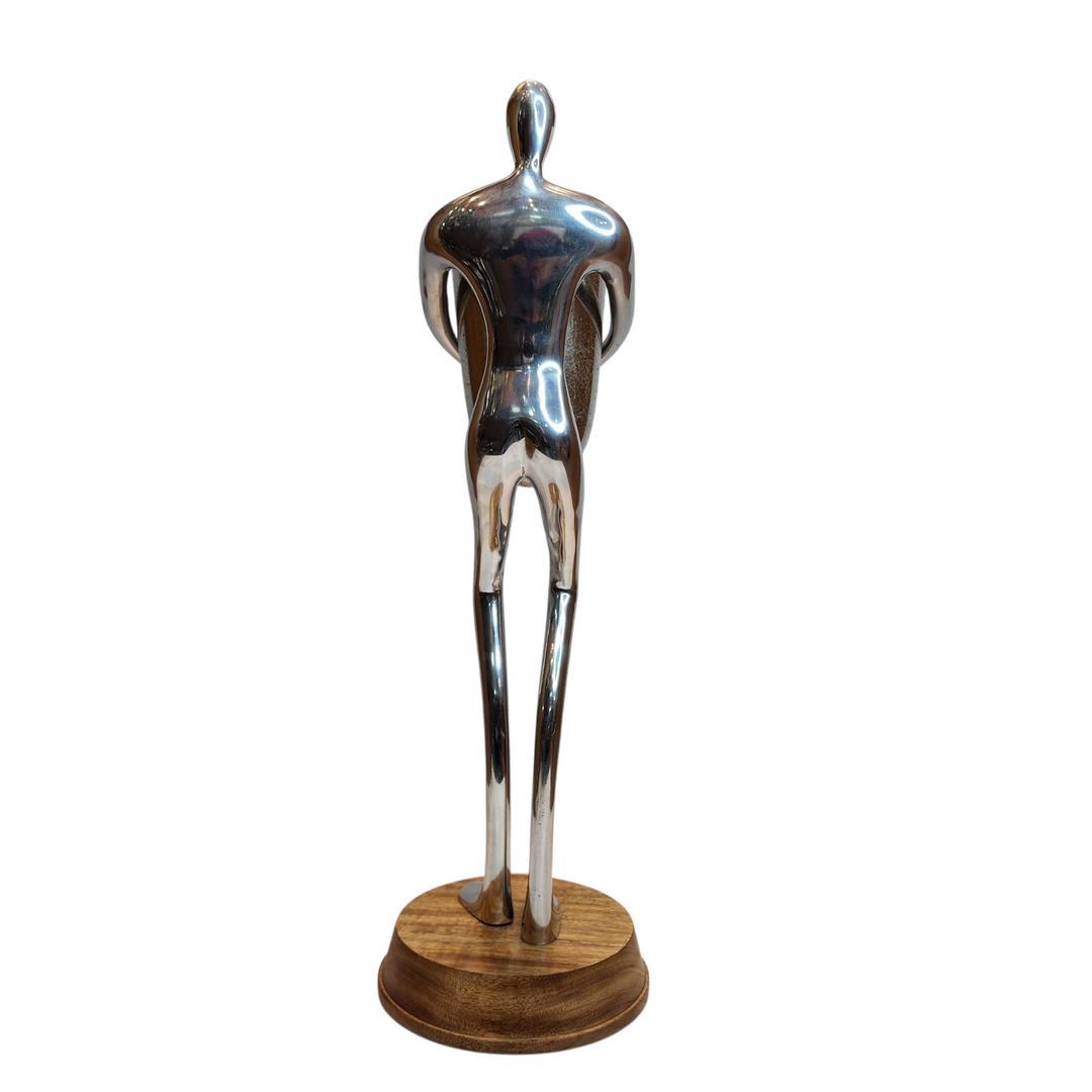 Large Mango Wood Standing Statue — Silver — View 4