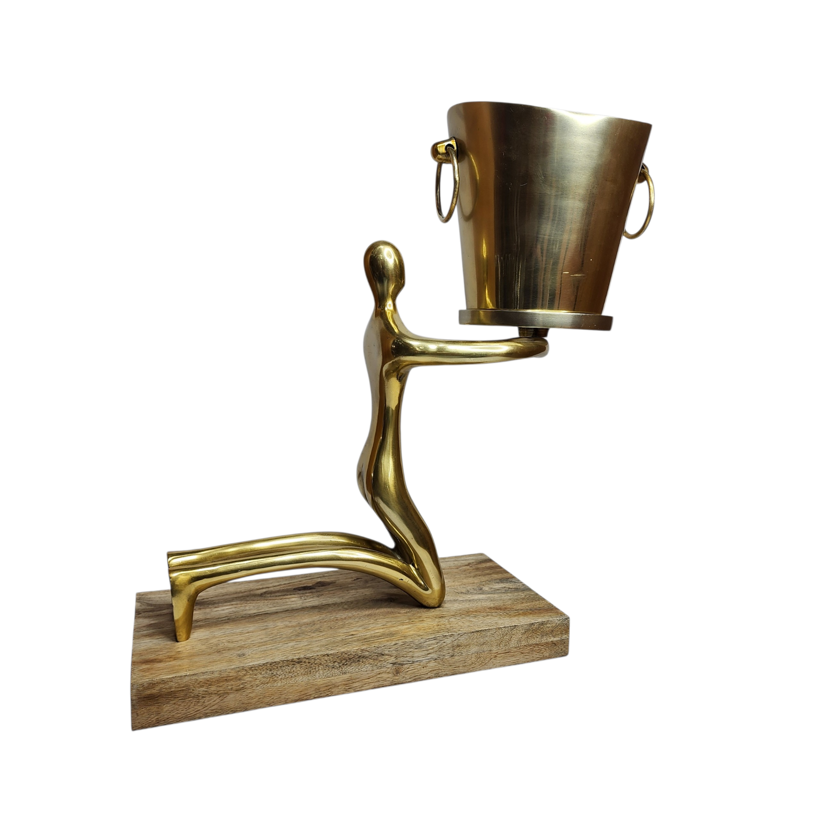 Large Mango Wood Sitting Statue with Gold-Tone Aluminum