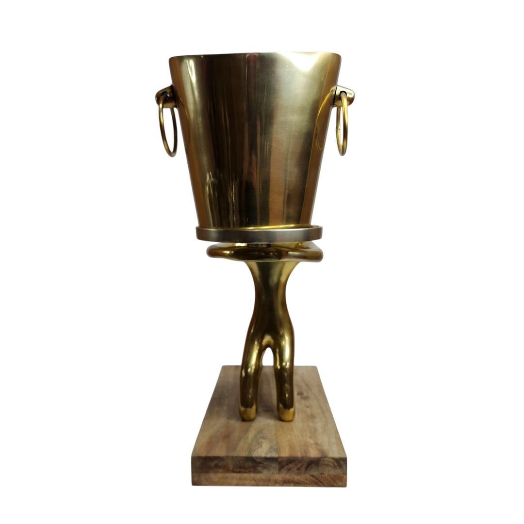Large Mango Wood Sitting Statue with Gold-Tone Aluminum — View 4
