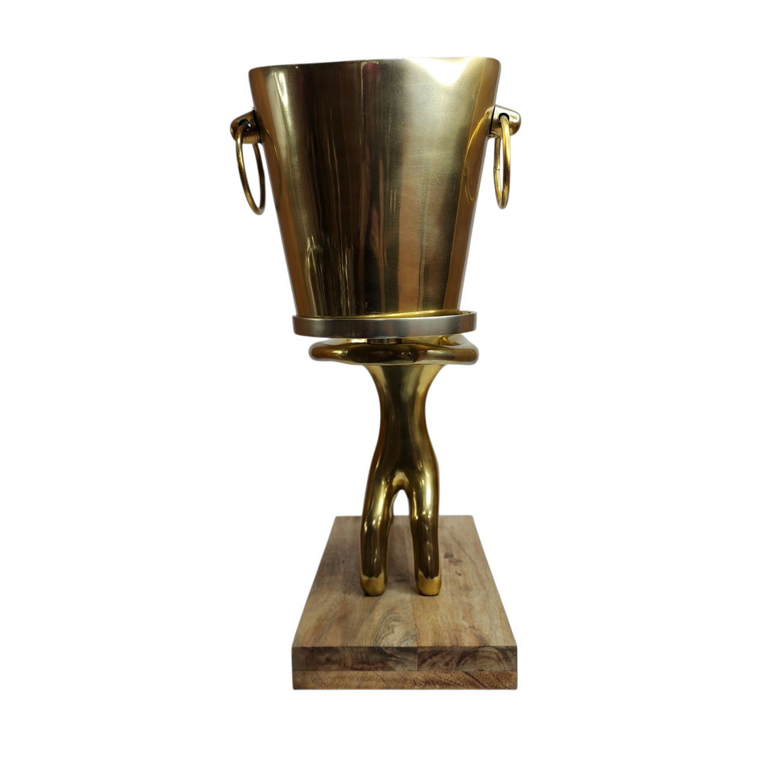 Large Mango Wood Sitting Statue with Gold-Tone Aluminum — View 5