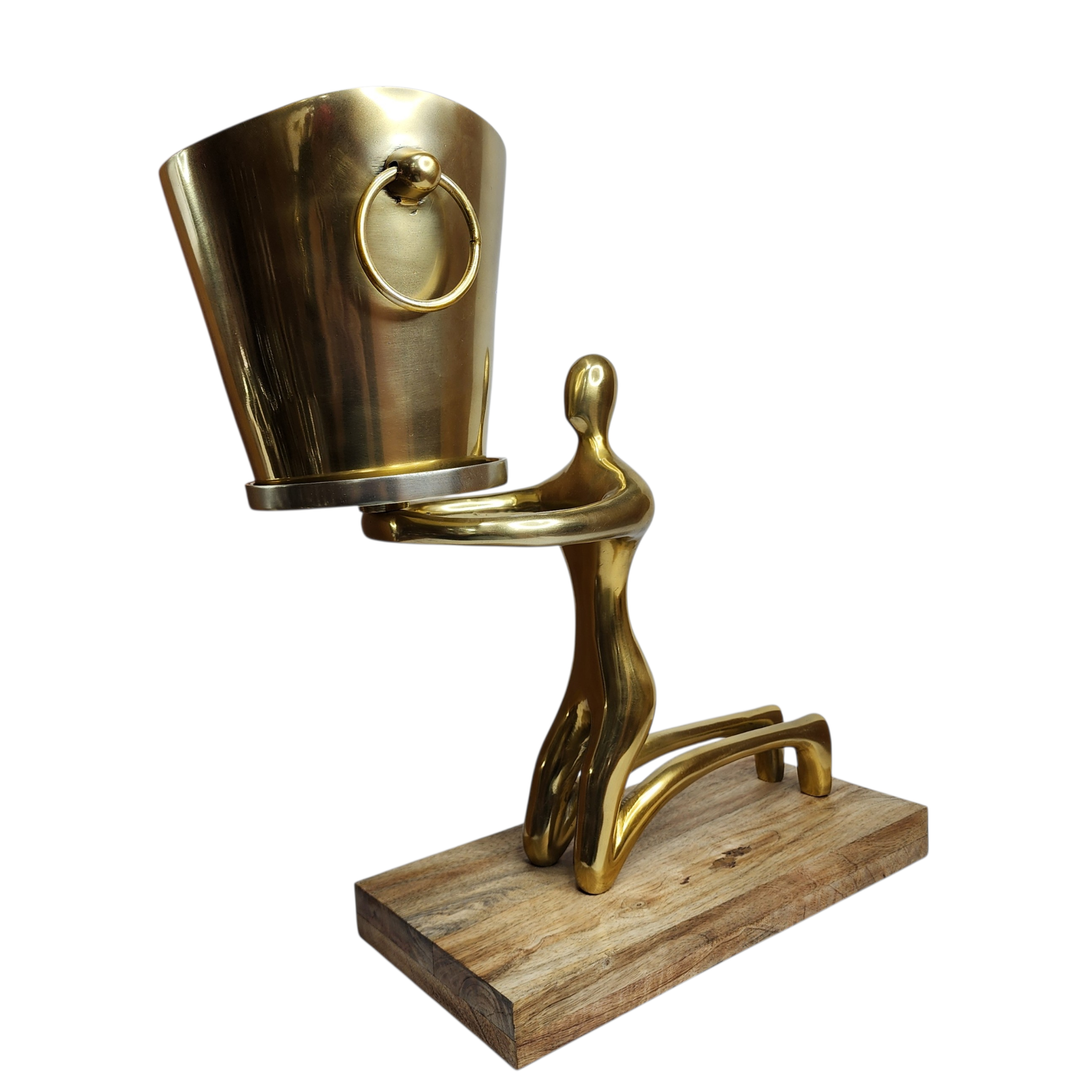 Large Mango Wood Sitting Statue with Gold-Tone Aluminum — View 6