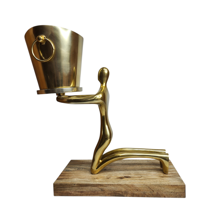 Large Mango Wood Sitting Statue with Gold-Tone Aluminum — View 7