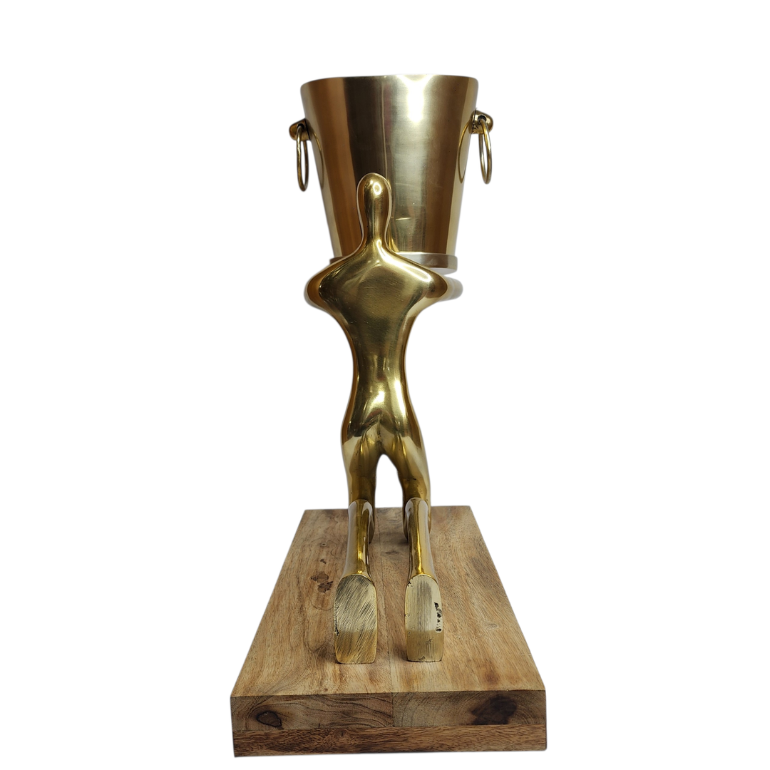 Large Mango Wood Sitting Statue with Gold-Tone Aluminum — View 8