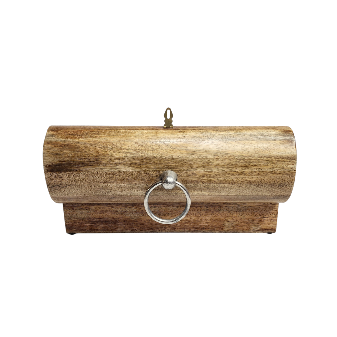 Mango Wood Wine Bottle Box with Aluminum Handle — View 3