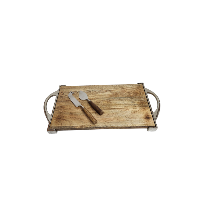 Extra-Large Mango Wood Cheese Board with Aluminum Handle &amp; Two Knives — View 3