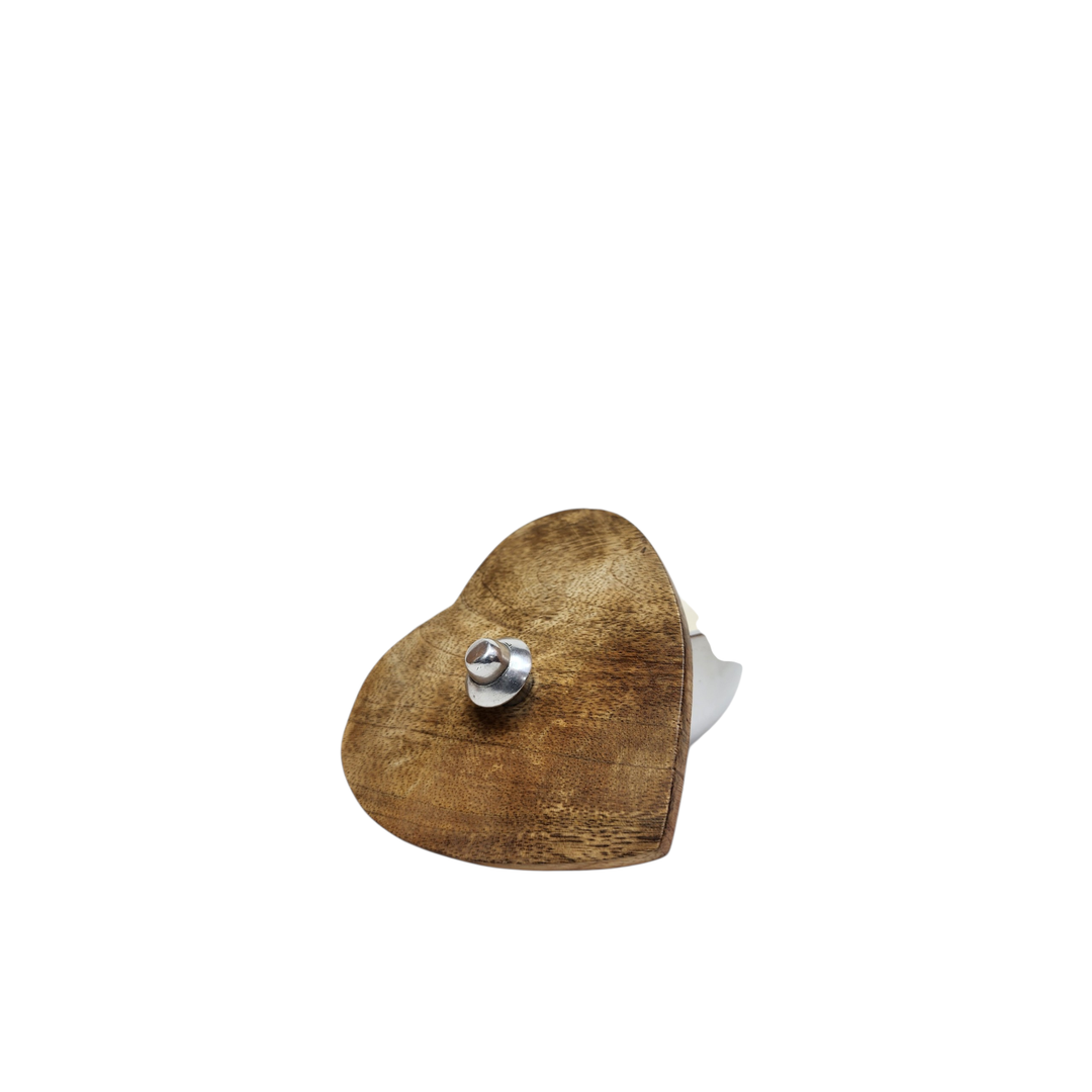 Heart-Shaped Aluminum Box with Mango Wood Lid — Small (10.5 × 10.5 × H7 cm)
