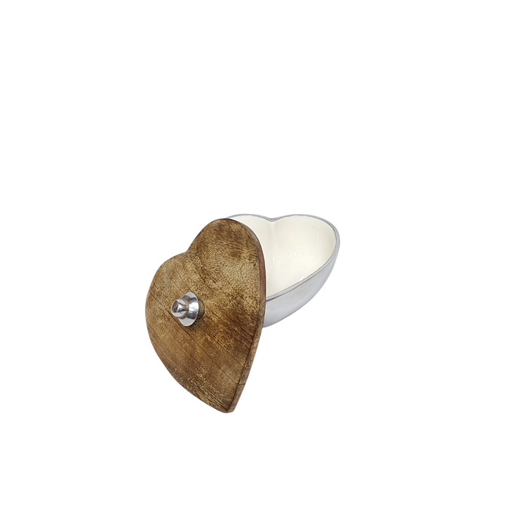 Heart-Shaped Aluminum Box with Mango Wood Lid — Small (10.5 × 10.5 × H7 cm) — View 2