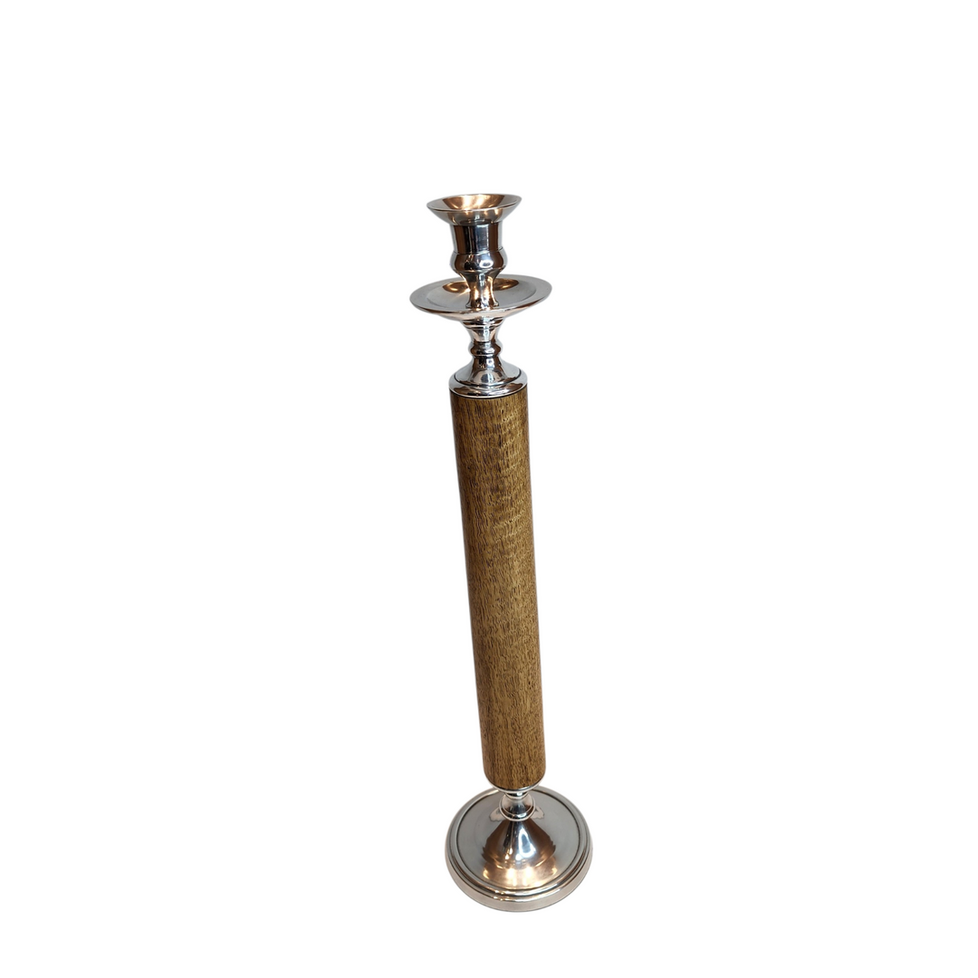 Mango Wood Candle Holder with Polished Aluminum — Large (11 × H48 cm) — View 2
