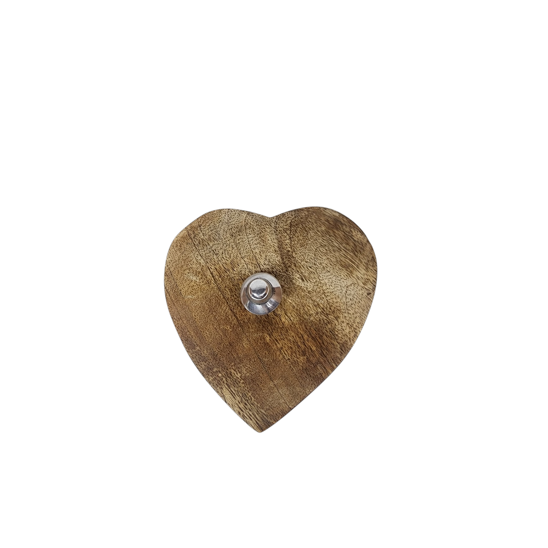 Heart-Shaped Aluminum Box with Mango Wood Lid — Large (12 × 12 × H9 cm)