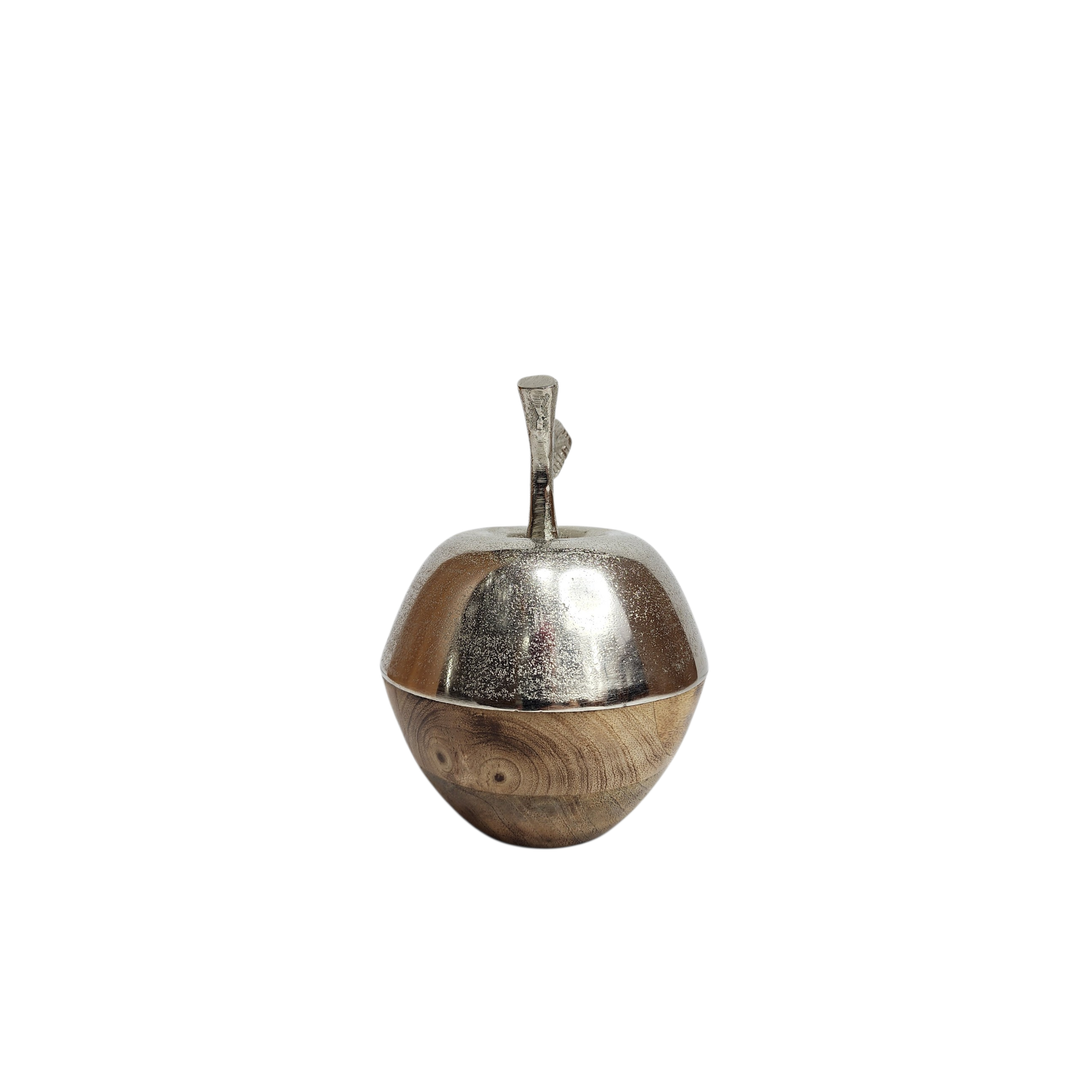 Apple-Shaped Mango Wood Box with Aluminum Lid — View 2