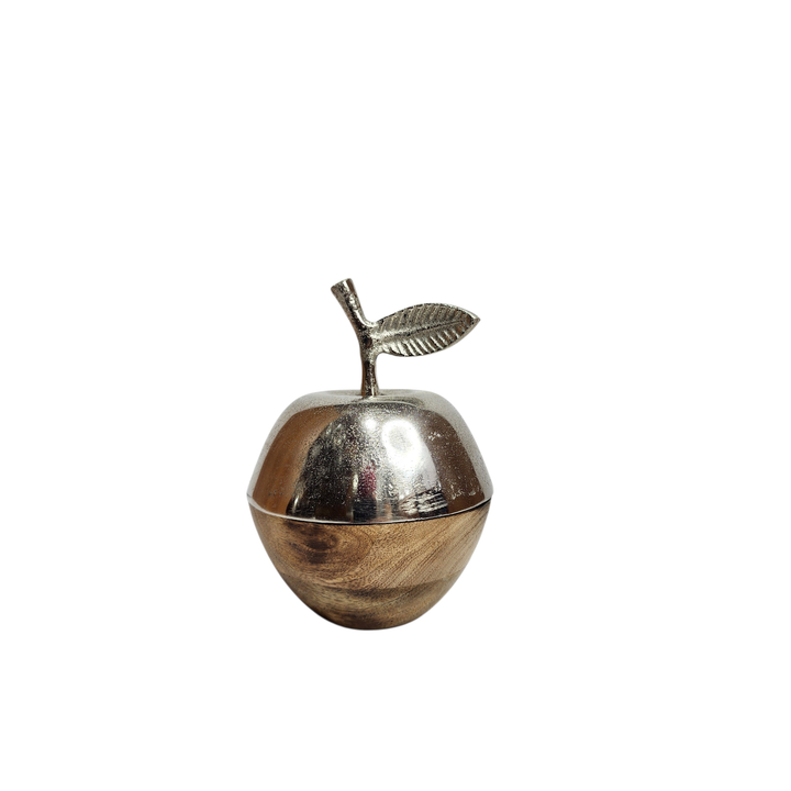 Apple-Shaped Mango Wood Box with Aluminum Lid — View 3