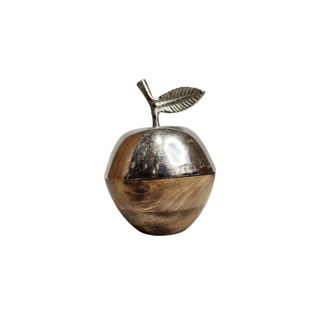 Apple-Shaped Mango Wood Box with Aluminum Lid — View 4