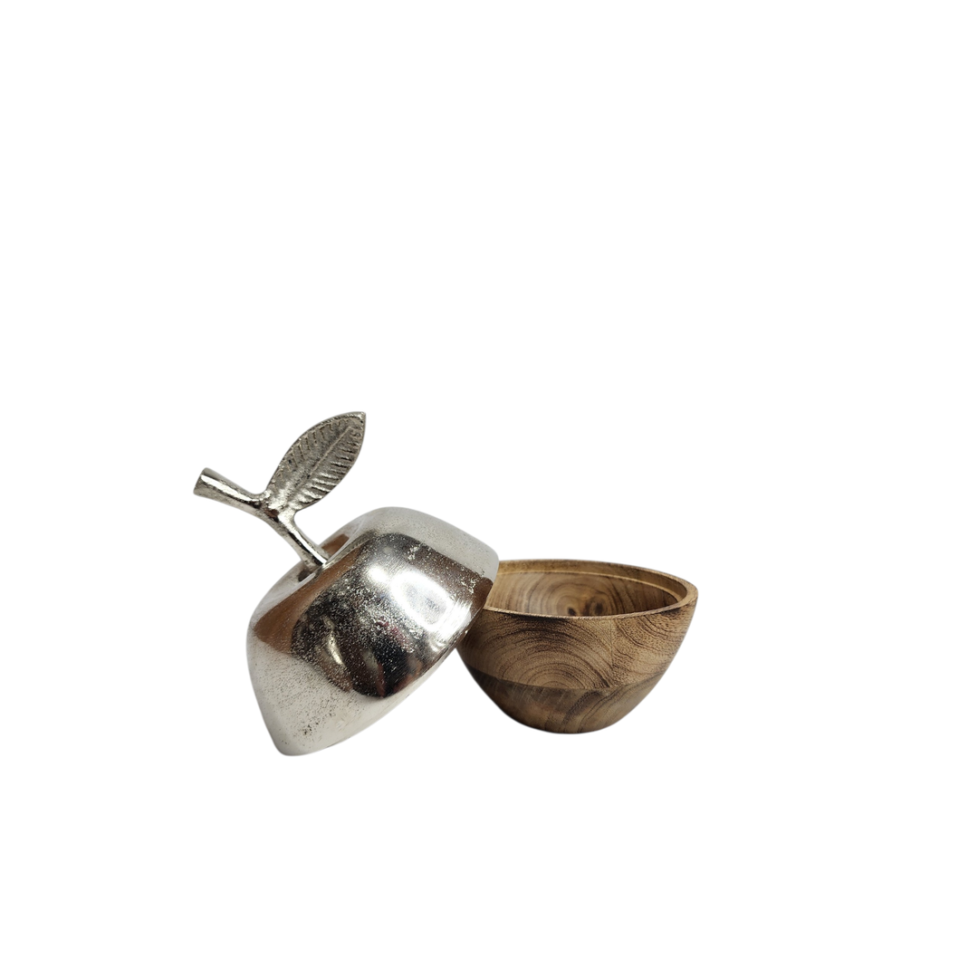 Apple-Shaped Mango Wood Box with Aluminum Lid — View 5