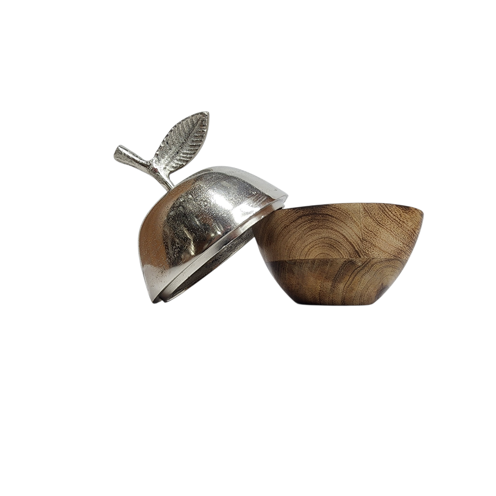 Apple-Shaped Mango Wood Box with Aluminum Lid — View 6