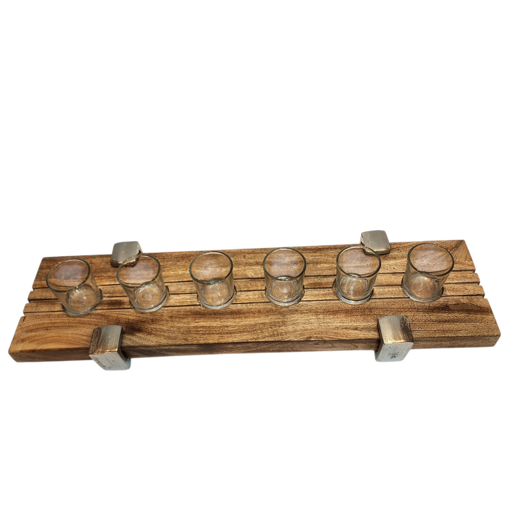 Large Mango Wood Six-Glass Candle Holder