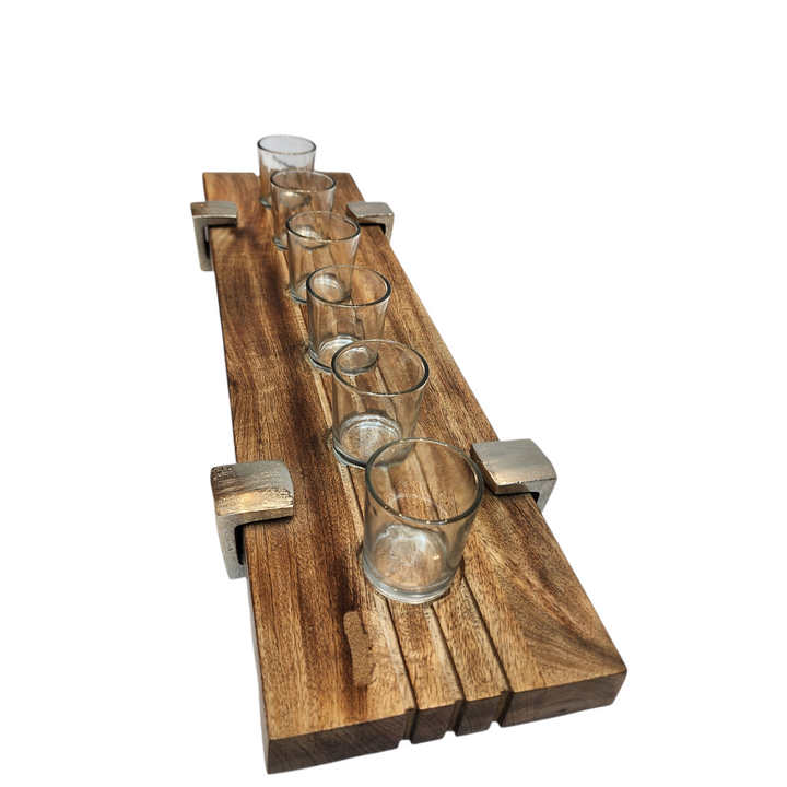 Large Mango Wood Six-Glass Candle Holder — View 3
