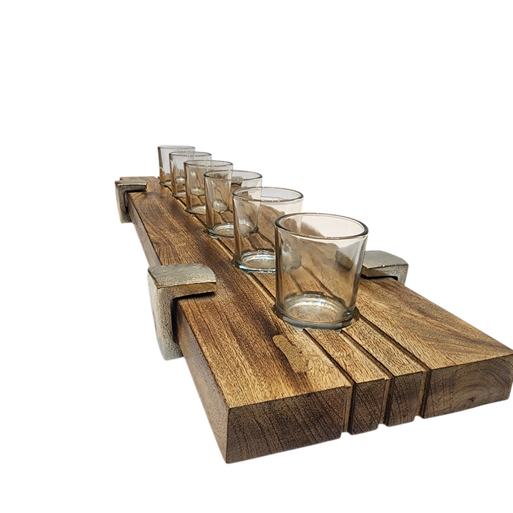 Large Mango Wood Six-Glass Candle Holder — View 4