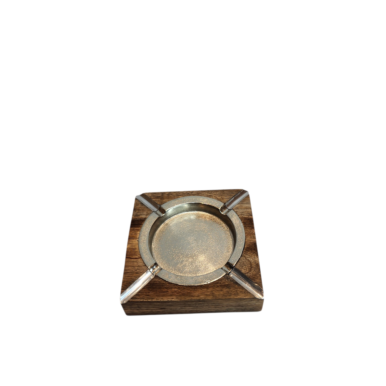 Mango Wood Square Ashtray — Silver