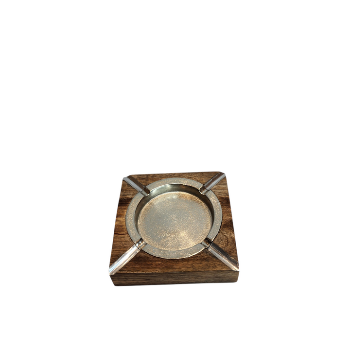Mango Wood Square Ashtray — Silver