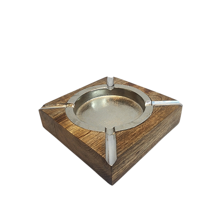 Mango Wood Square Ashtray — Silver — View 2