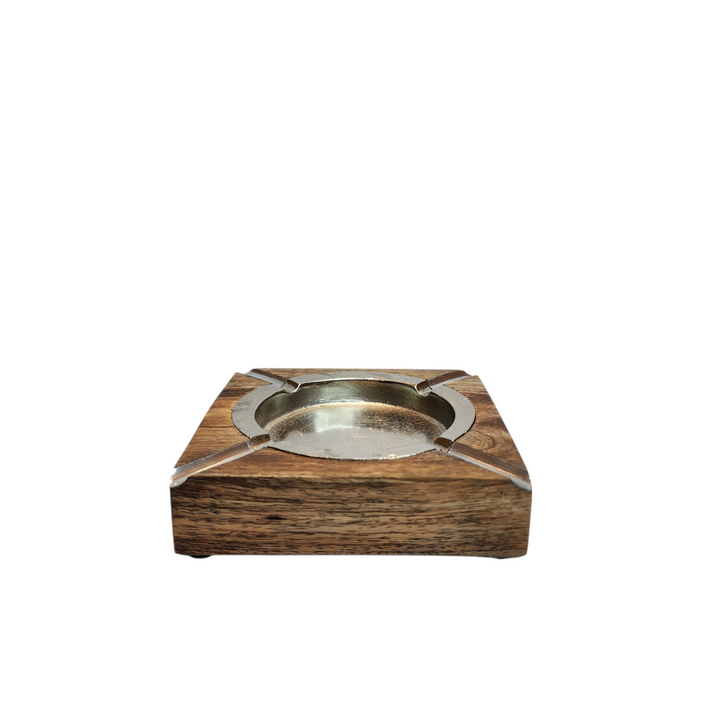 Mango Wood Square Ashtray — Silver — View 3