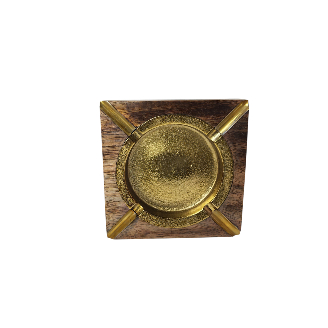 Mango Wood Square Ashtray — Gold