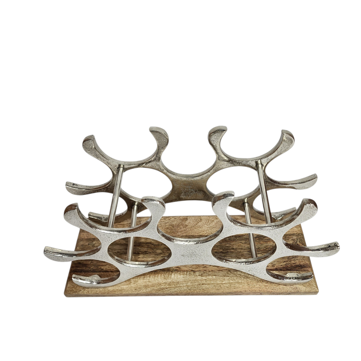 Large Aluminum Wine Bottle Holder with Mango Wood Base — View 3